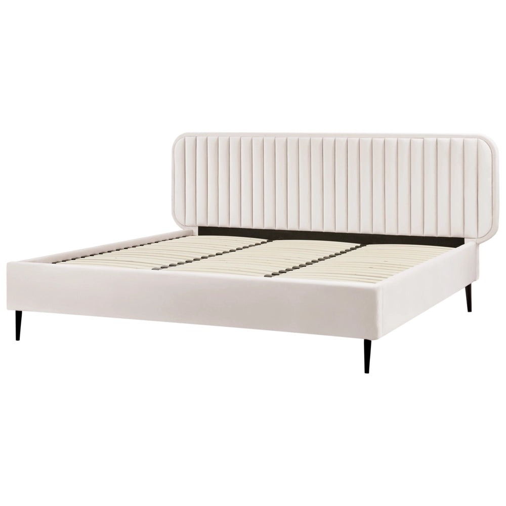 Letto matrimoniale UE Beige Rivestimento in velluto 180 x 200 cm Telaio Poggiatesta Gambe in metallo Design moderno Camera da letto