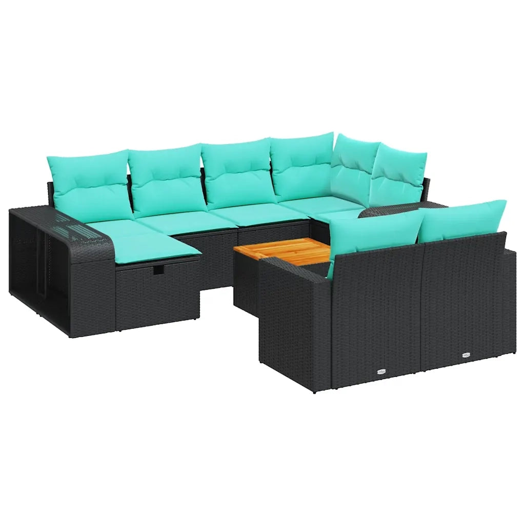 Set Divani da Giardino 11 pz con Cuscini in Polyrattan Nero