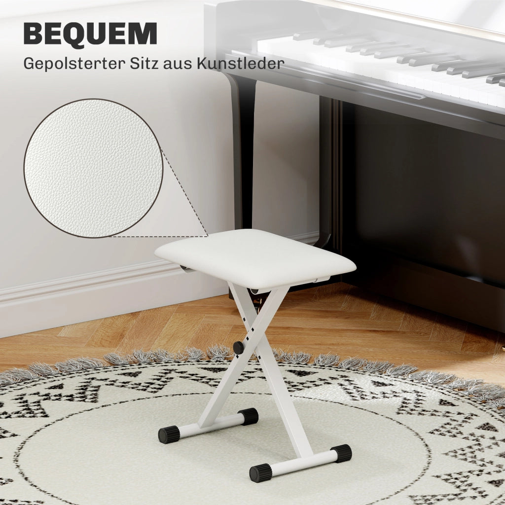 Sgabello da Pianoforte Regolabile in Altezza Pieghevole ¨C zephmum ¨C Bianco 39x29x37-47 cm