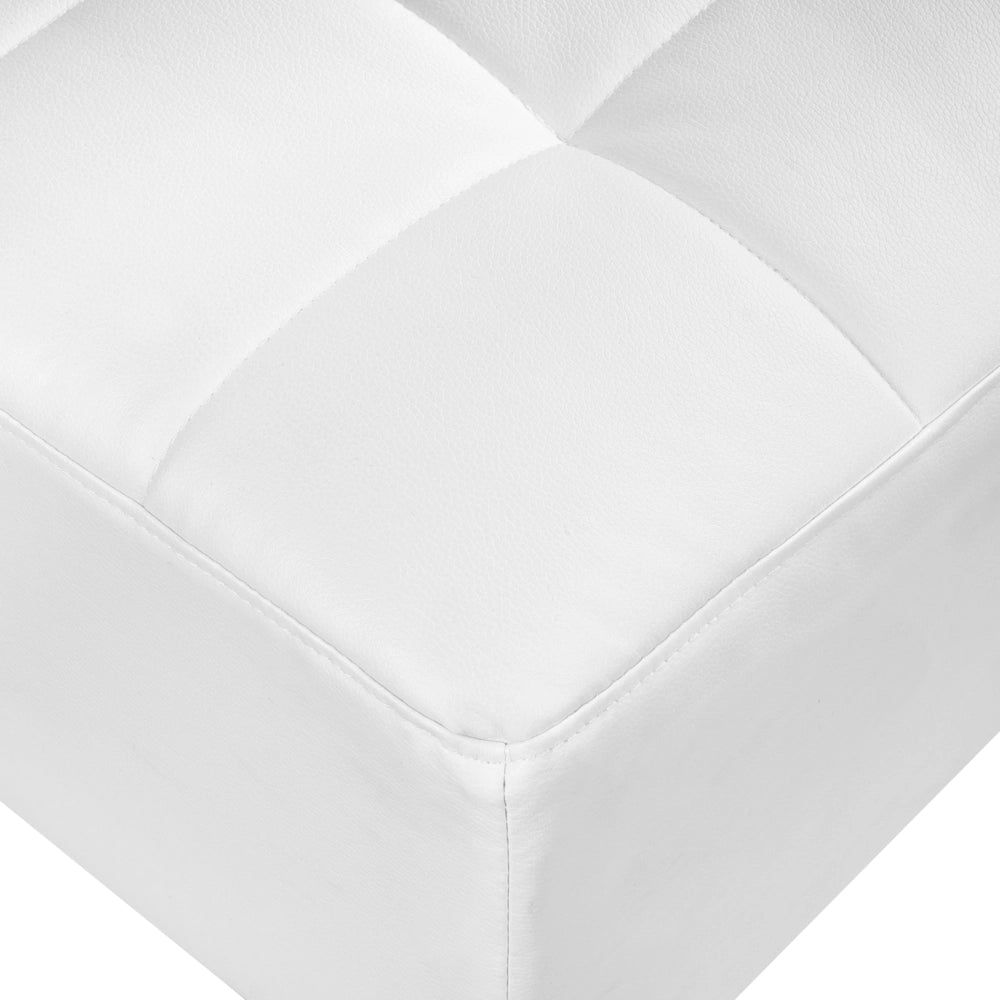 Pouf moderno quadrato poggiapiedi in ecopelle bianco trapuntato ottomana moderno con gambe dorate