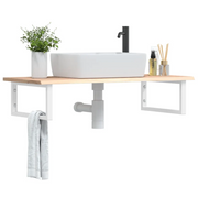 Ripiano a Parete per Lavabo in Acciaio e Massello di Rovere 3302600