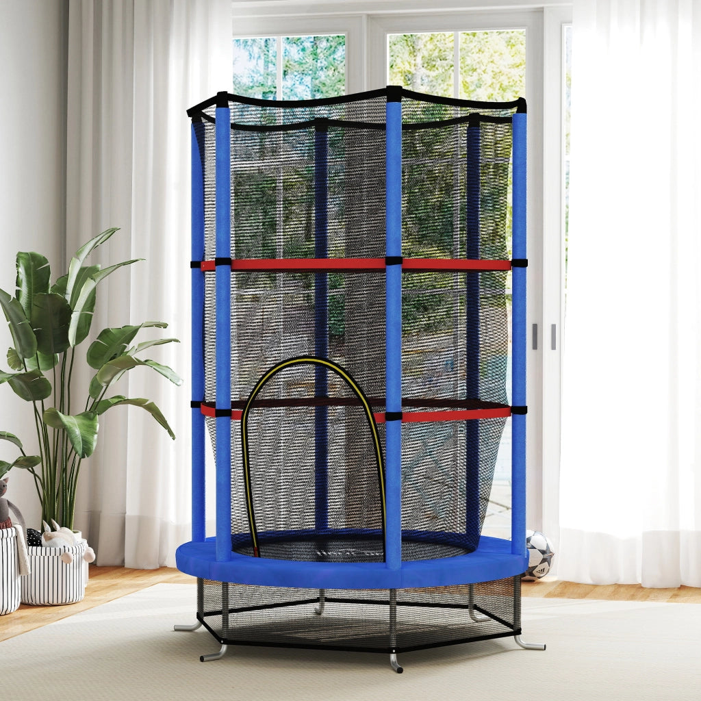 Tappeto Elastico per Bambini con Rete di Protezione ¨C zephmum ¨C Blu e Nero, ?140x190 cm