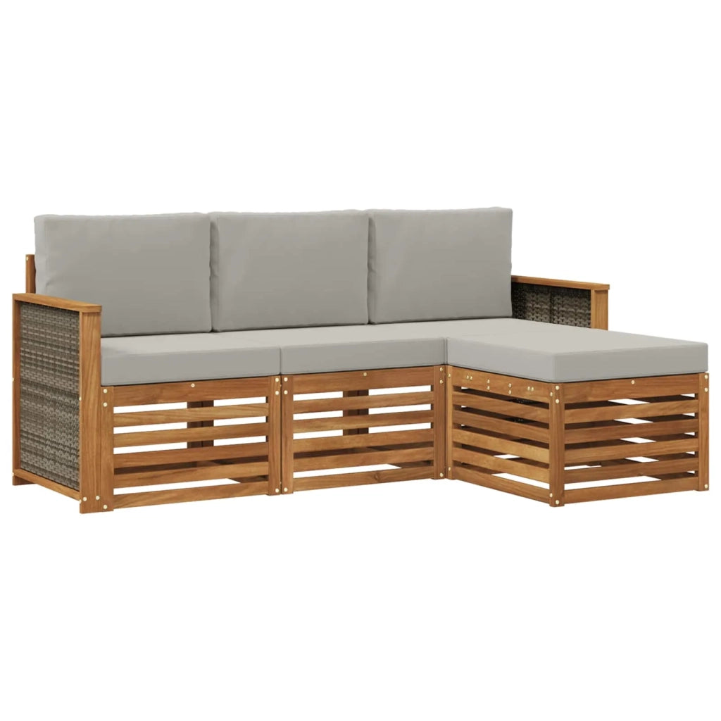 Set di divani da esterno 4 pz Naturale e Grigio Chiaro 3384197