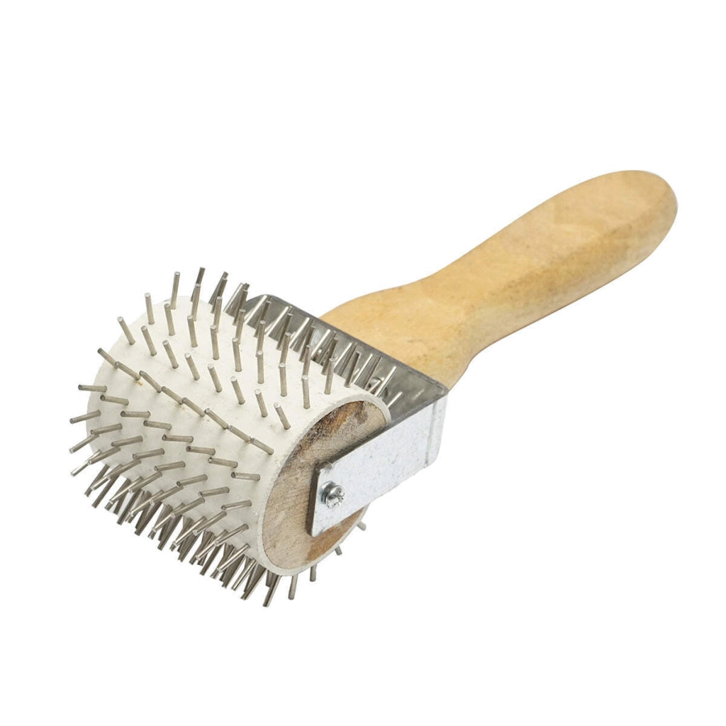 Rullo in acciaio inox senza cappuccio con manico in legno