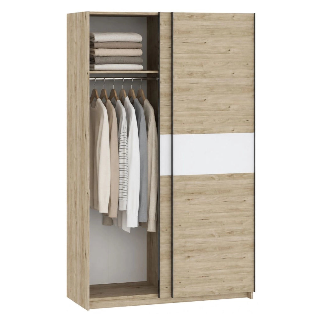 Armadio Camera da Letto Maba, Guardaroba 2 Ante 2 Ripiani, 120x204h cm Marrone Rovere
