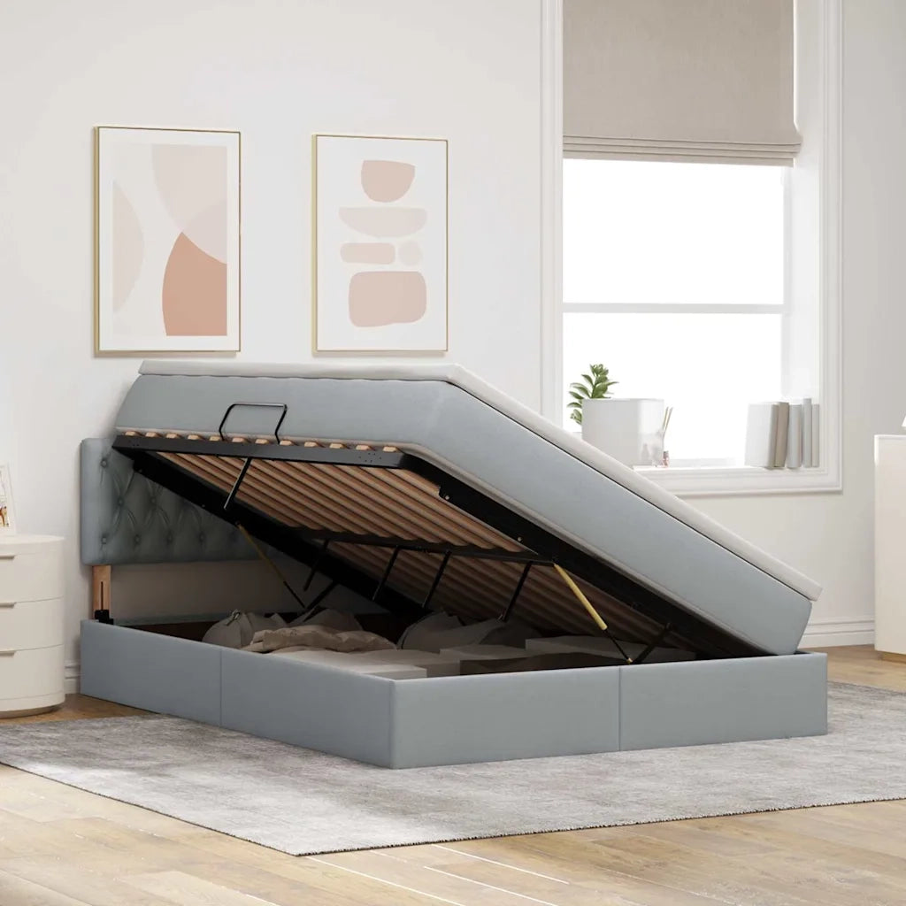 Letto con contenitore LED e materasso Grigio Chiaro