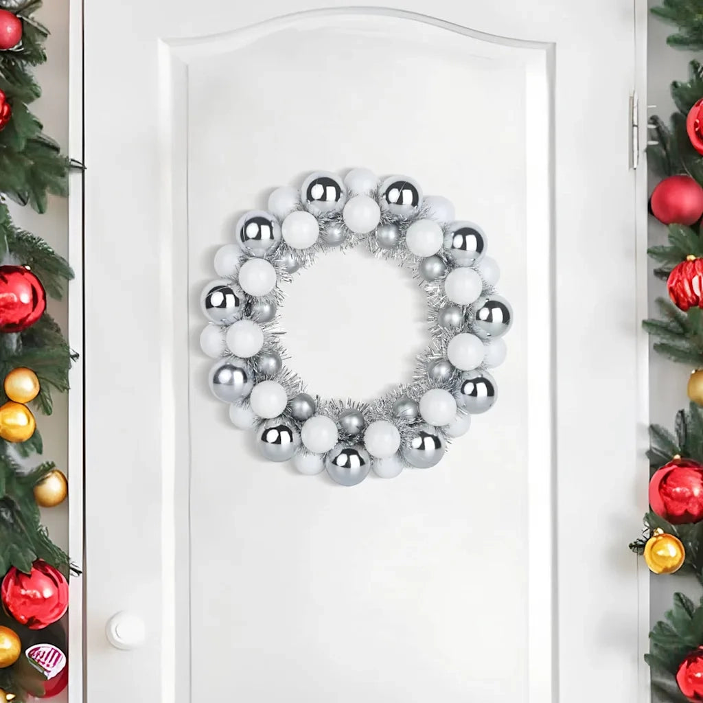 Corone di Palline di Natale 2 pz Bianco e Argento CFW3083849