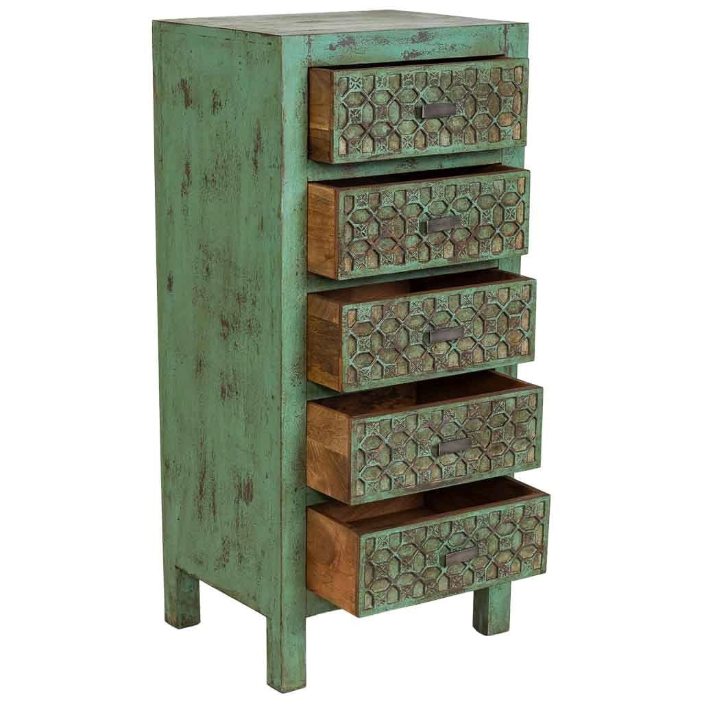Cassettiera in legno verde fatta a mano 50x40x110h cm