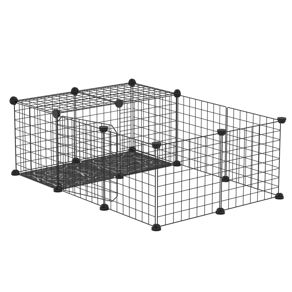 Recinto per Conigli e Porcellini d'India Modulabile con Accessori Montaggio, 105x70x35cm - Nero