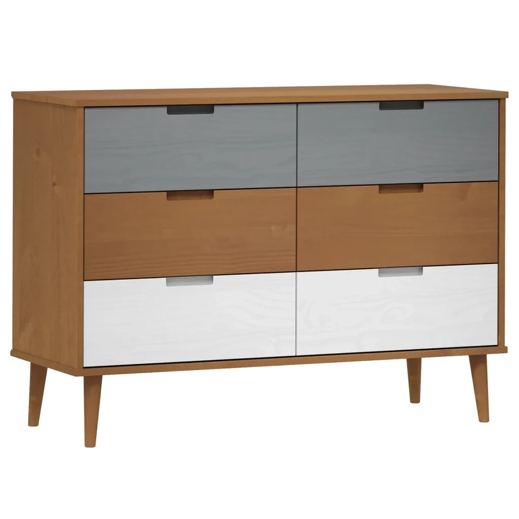 Cassettiera MOLDE Marrone 113x40x80cm in Legno Massello di Pino 350507