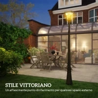 Lampione da Giardino a Energia Solare con Sensore PIR, in Alluminio e Vetro, 26x24x220 cm, Nero