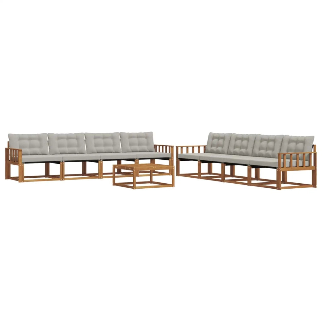 Set di divani da esterno 9 pcs Grigio Naturale e Chiaro