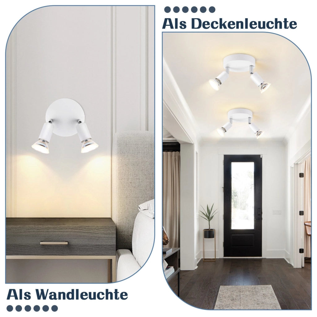 ZMH Faretto da soffitto bianchi 2 luci GU10 moderni rotondi orientabili 350° per camera letto soggiorno senza lampadina