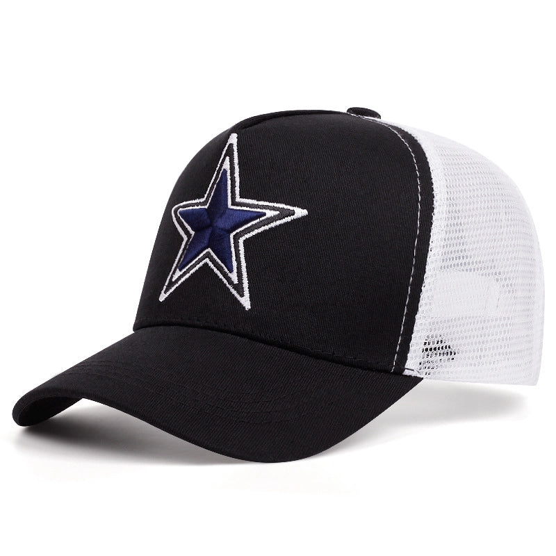 Cappellino da baseball a cinque punte con stella, nero e bianco