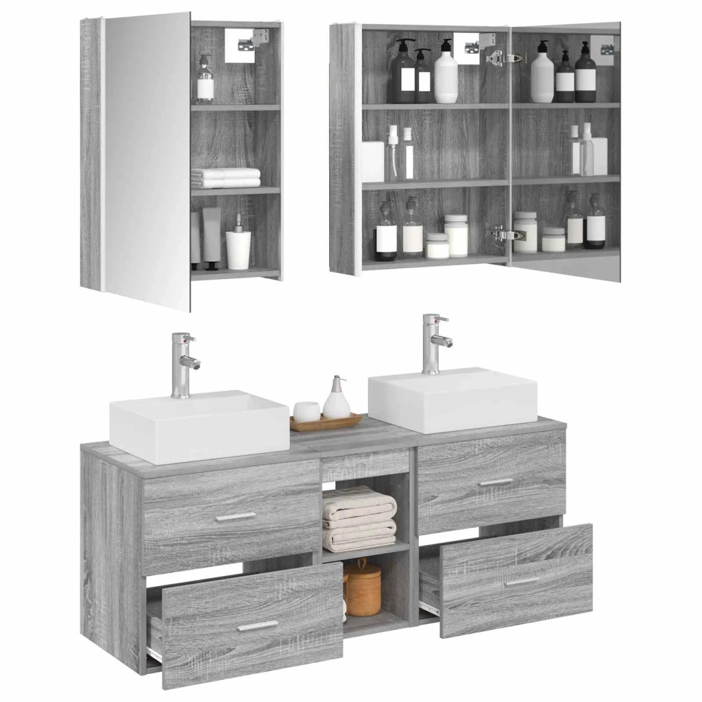 Set di mobili per il bagno 5 pcs Sonoma grigio 3406812