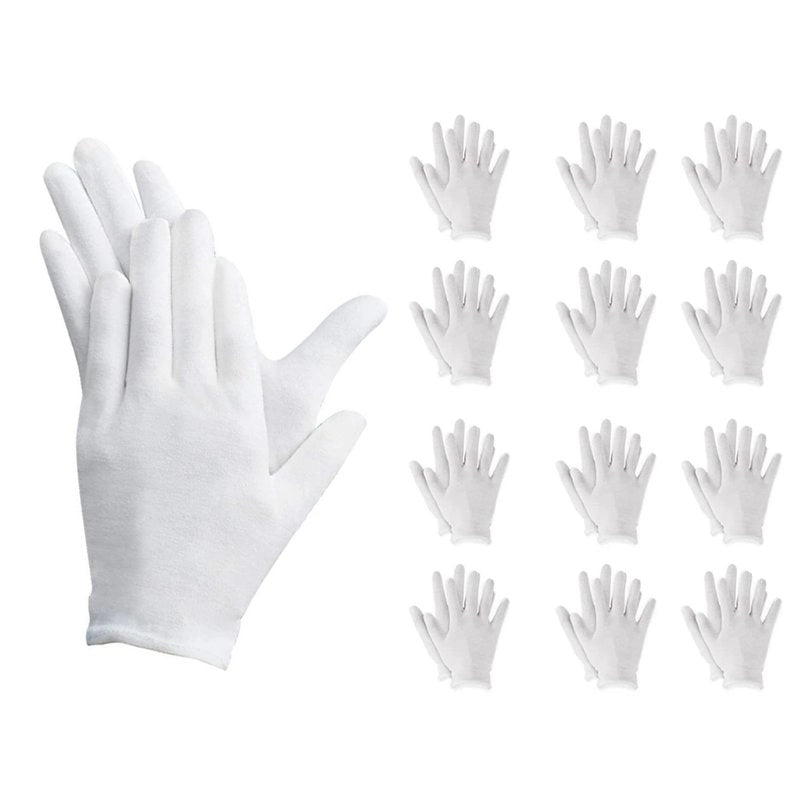 12 Paia Guanti Cotone Bianco Taglia M 8