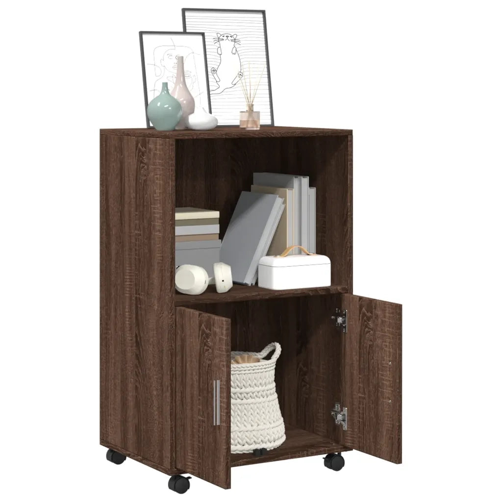 Mobiletto con Ruote Rovere Marrone 55x40x91 cm in Truciolato