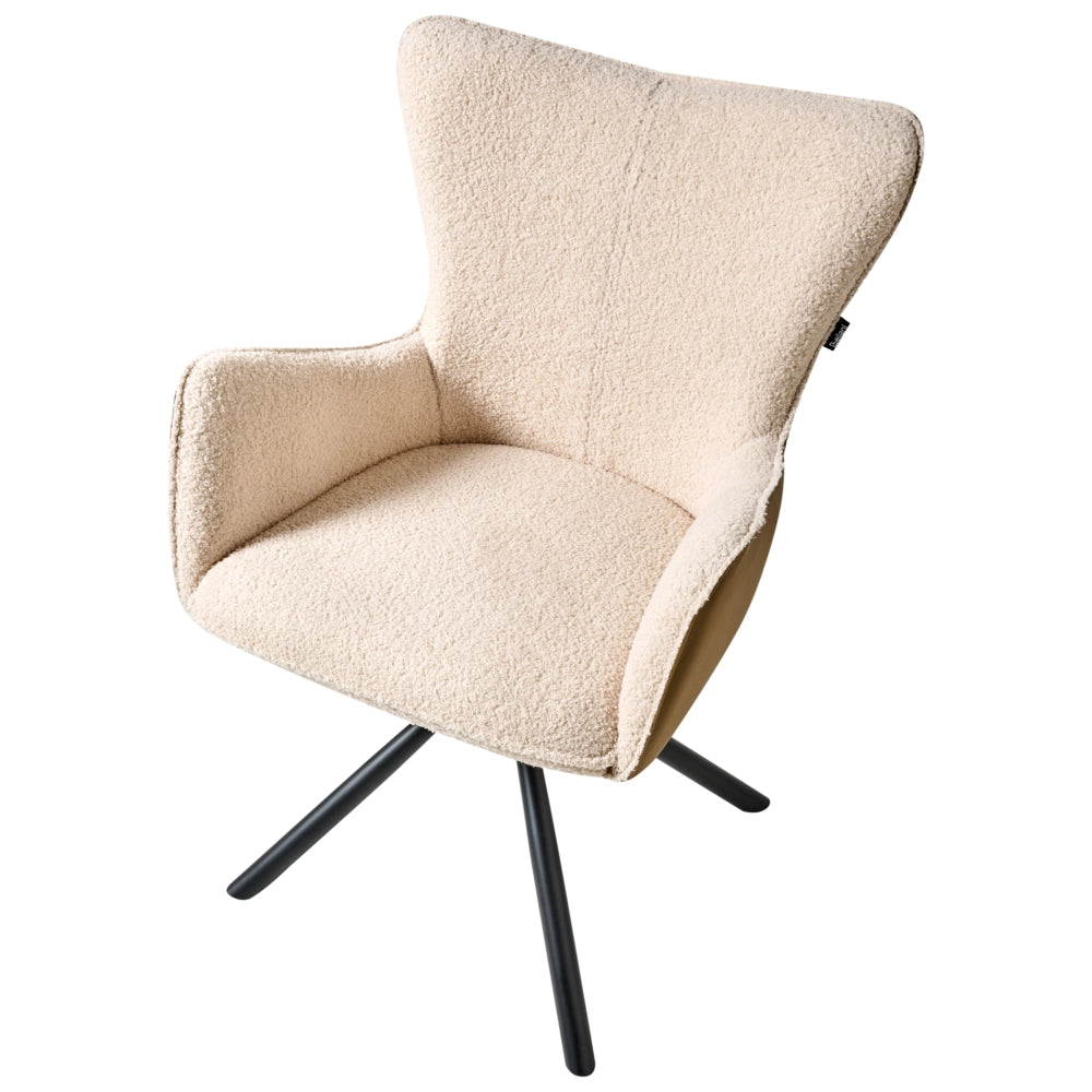 Set di 2 sedie da pranzo girevoli Tappezzeria boucle beige chiaro Base girevole in metallo