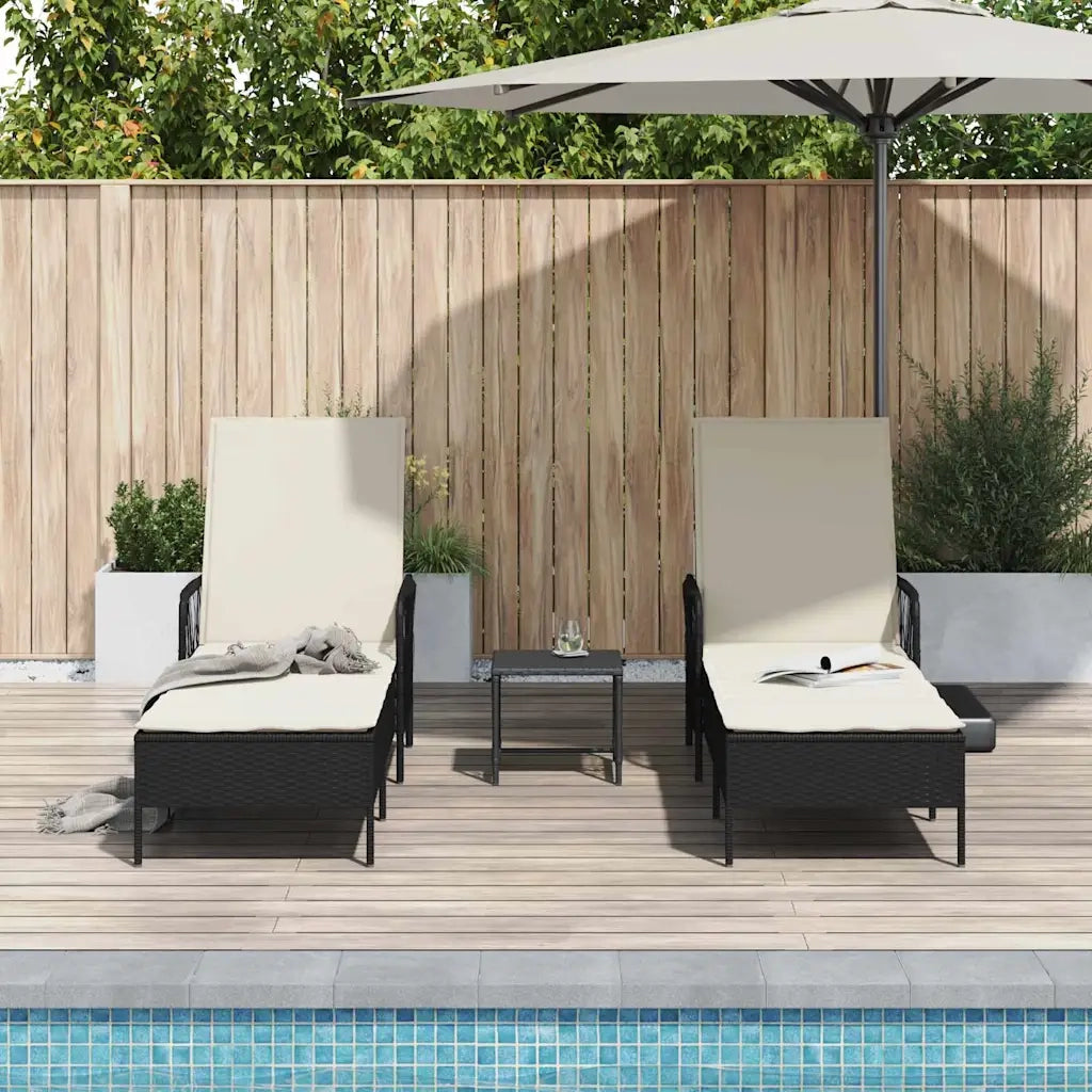 Lettino da sole 3 pcs Nero e Bianco Crema 55 x 200 x 92 cm 365432