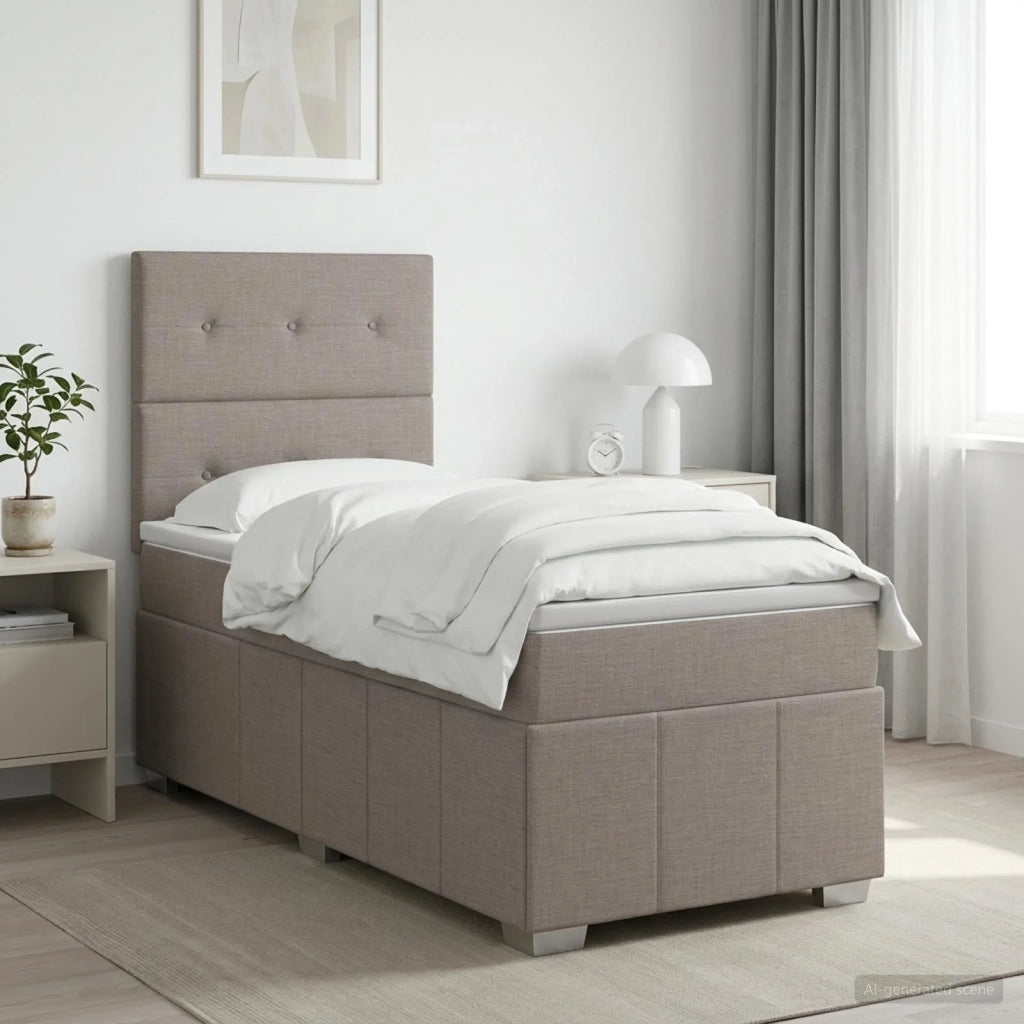 Letto Box Spring LED con Materasso Tortora 90 x 200 cm Tessuto 3455518