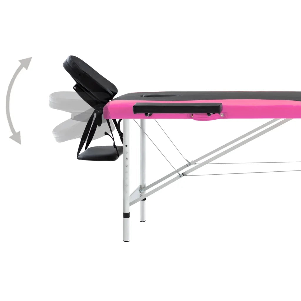 Lettino Massaggio Pieghevole 2 Zone in Alluminio Nero e Rosa 110232