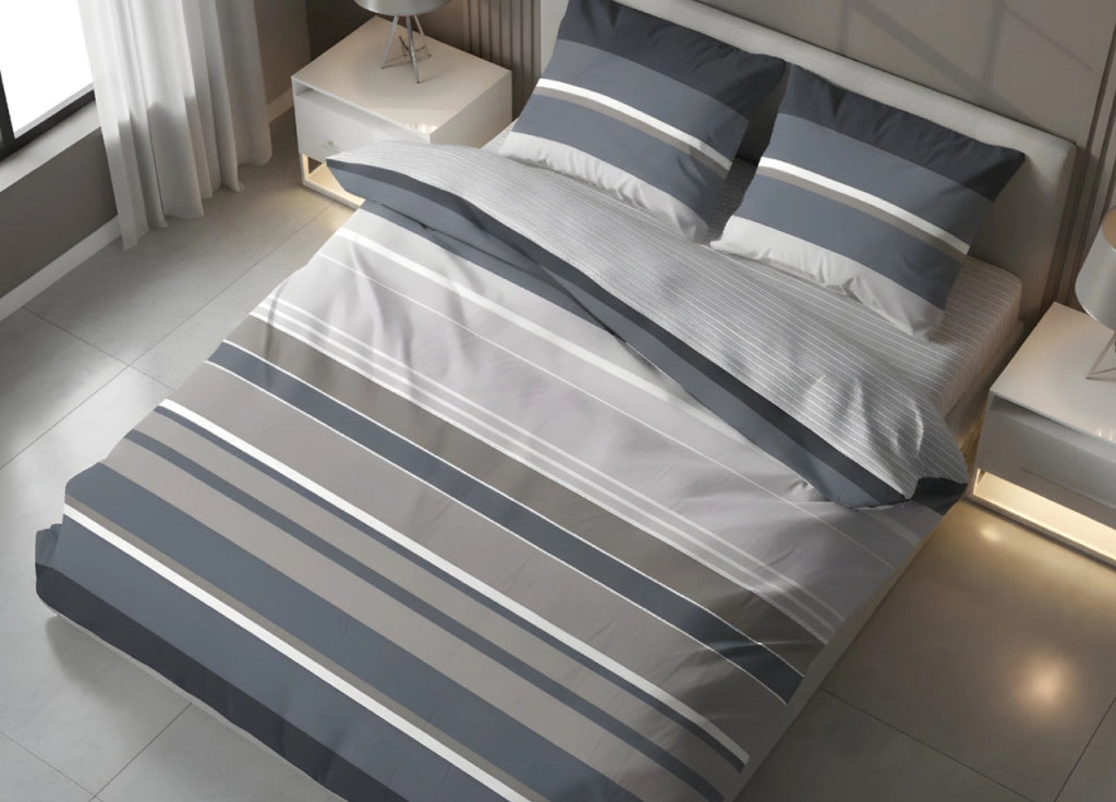 Sacco Copripiumino In 100% Cotone Made Italy Disegno Scia - Matrimoniale - Grigio