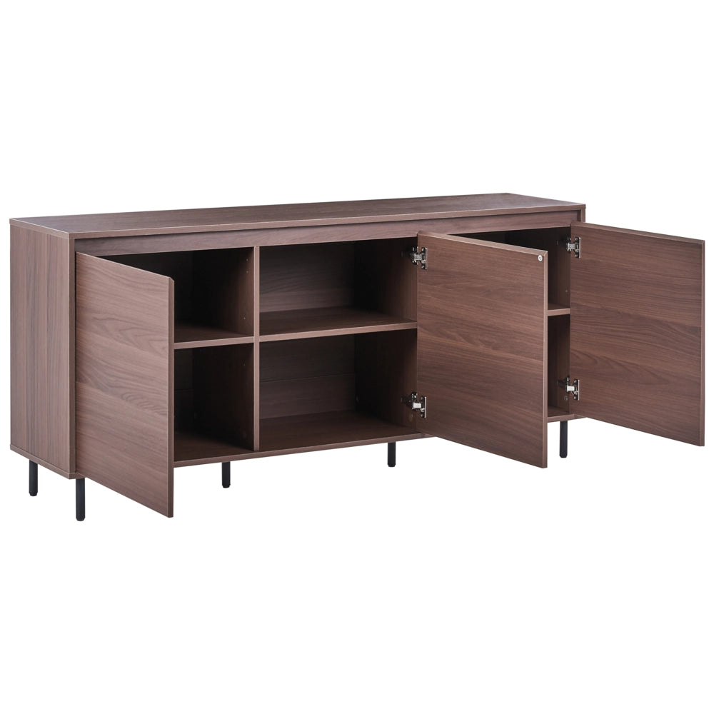 Credenza a 3 ante in truciolato marrone scuro con gambe in metallo nero mobile indipendente con ripiani mobile contenitore per la casa
