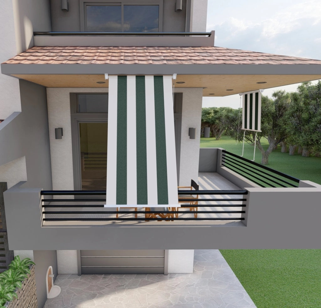 Tenda da sole a caduta con bracci 100cm telo impermeabile verde e bianco Golisa