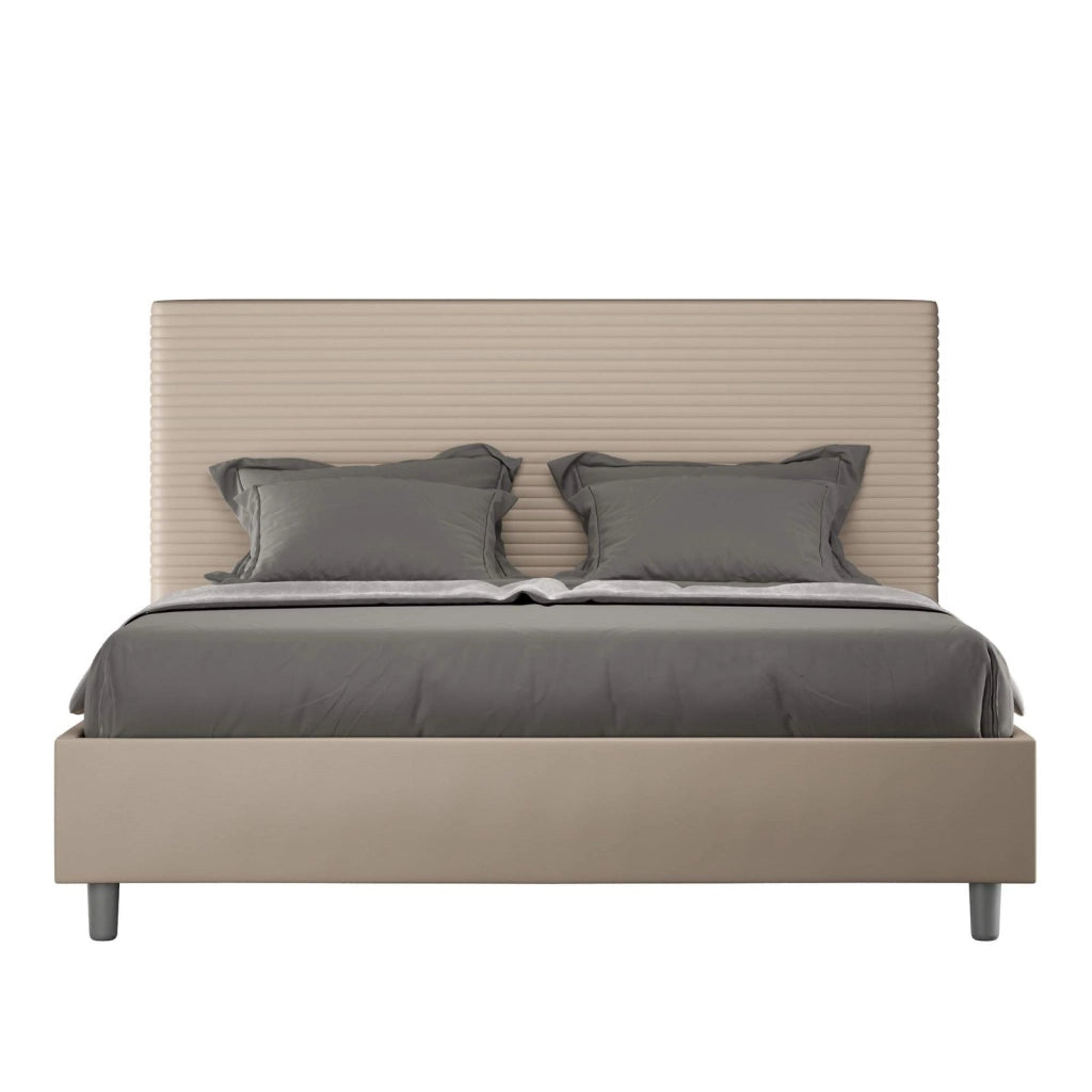 Letto matrimoniale king size con rete imbottito 170x210 similpelle tortora Focus