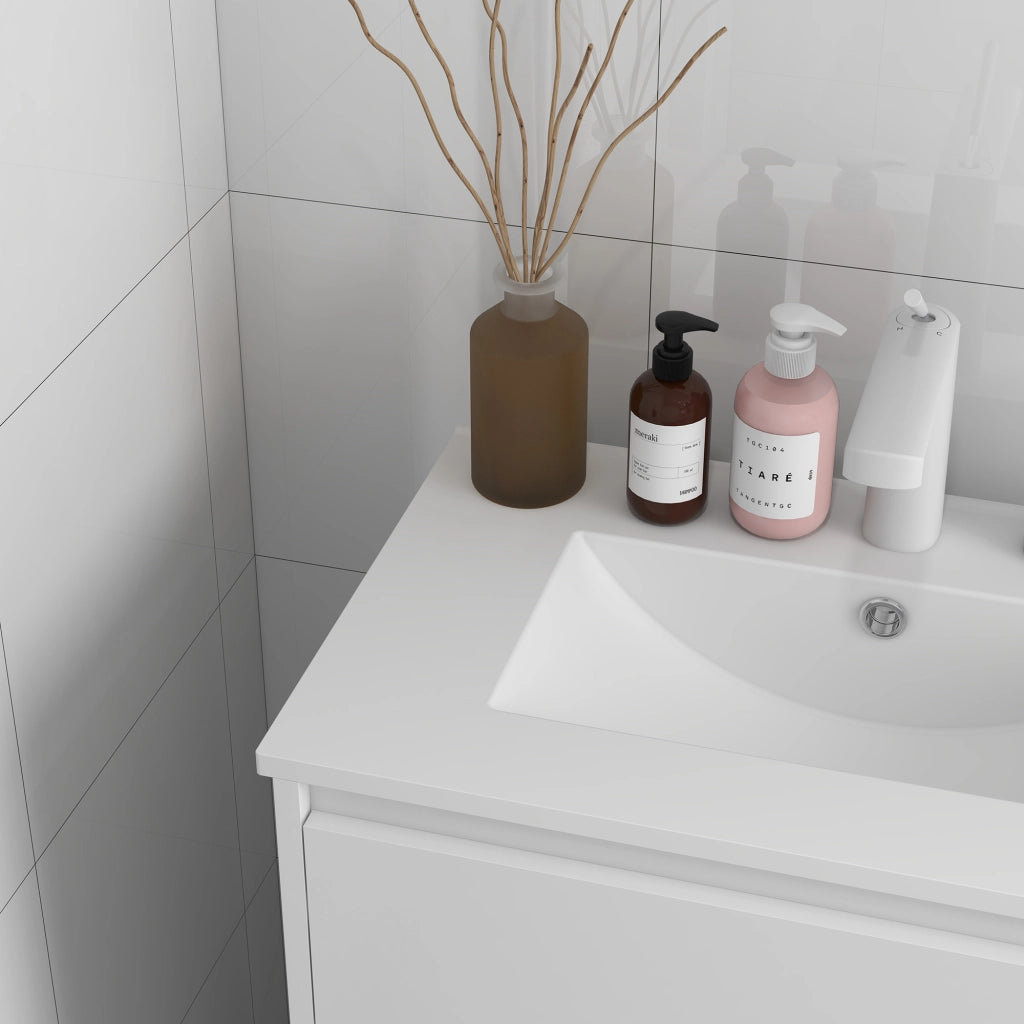 Mobile da bagno con lavabo in ceramica e 2 cassetti ¨C Xylo ¨C Bianco lucido 61x37x88cm
