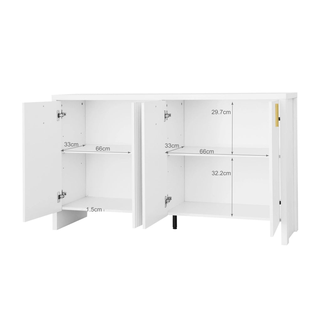 Madia con 4 Ante e Ripiani Regolabili; Maniglie Dorate; Stile Moderno; in Pannelli Truciolari; 140??38??80 cm; Bianco