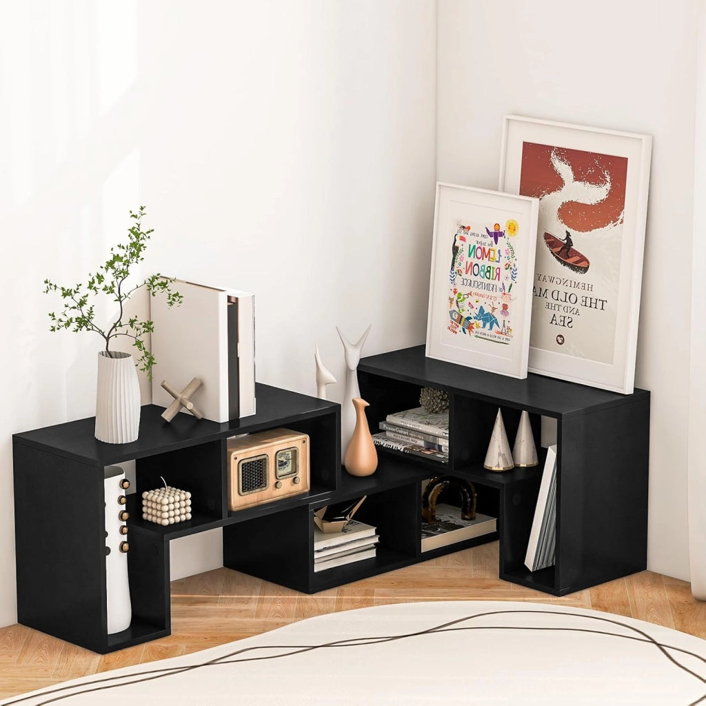 Mobile Porta TV Combinabile con Ripiani Aperti, per TV Fino a 65 Pollici, Mobile TV di Legno per Camera da Letto, Soggiorno, Capacità di Carico Massima 80 kg, 134-180 x 30 x 43 cm (Nero)