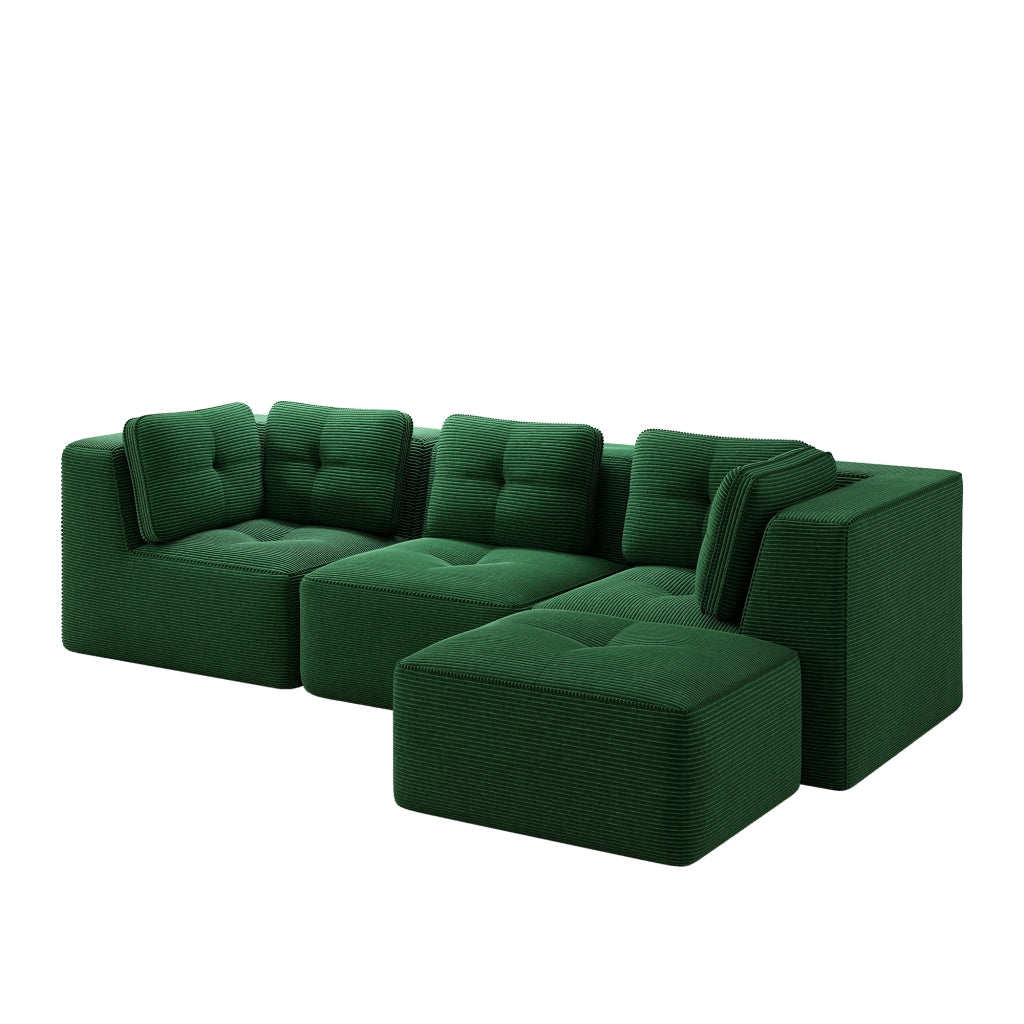 Divano Angolare Modulare 3 Posti con Chaise Longue ¨C MINIMAL ¨C Velluto a Coste Verde