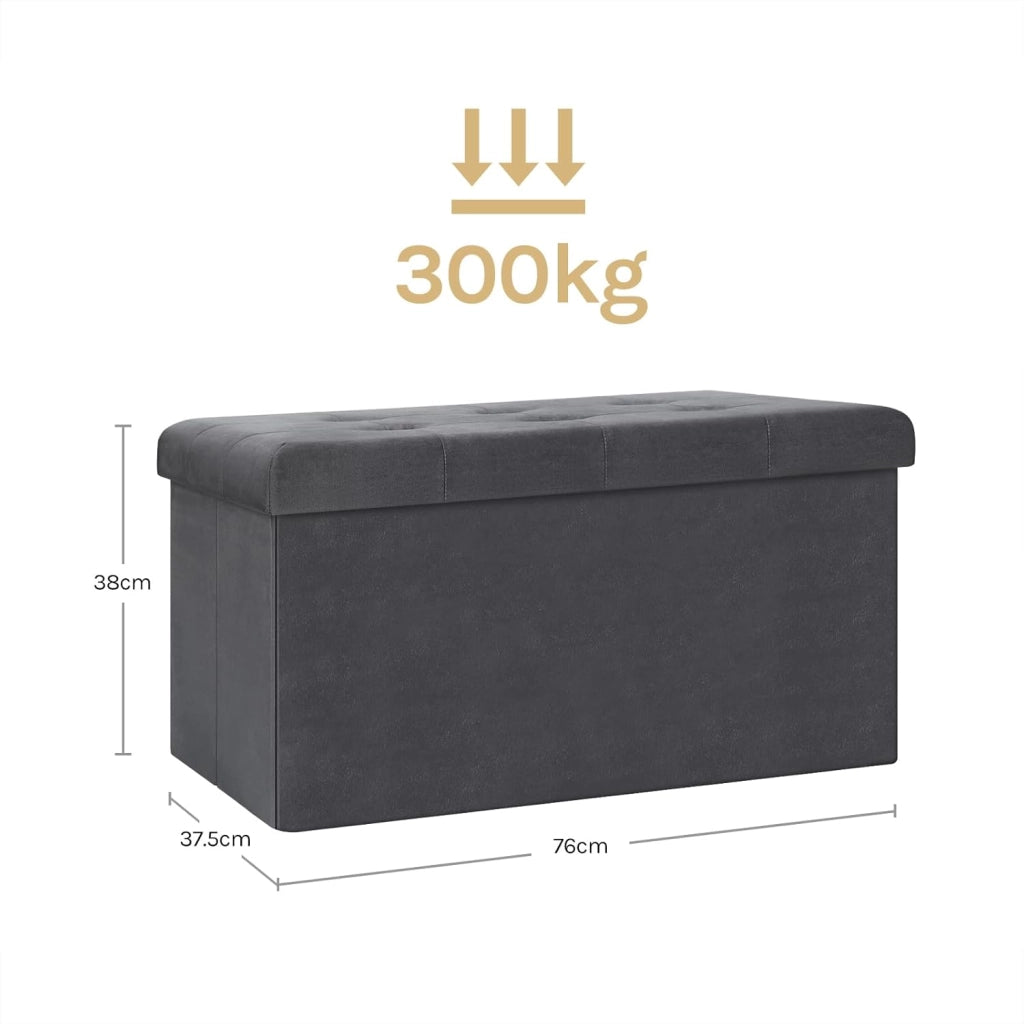 Panche contenitore per ingresso Cassapanca Pieghevole Ottomane in velluto, Max Portata Statica di 300 kg, 80 L, 76x37,5x38 cm Grigio