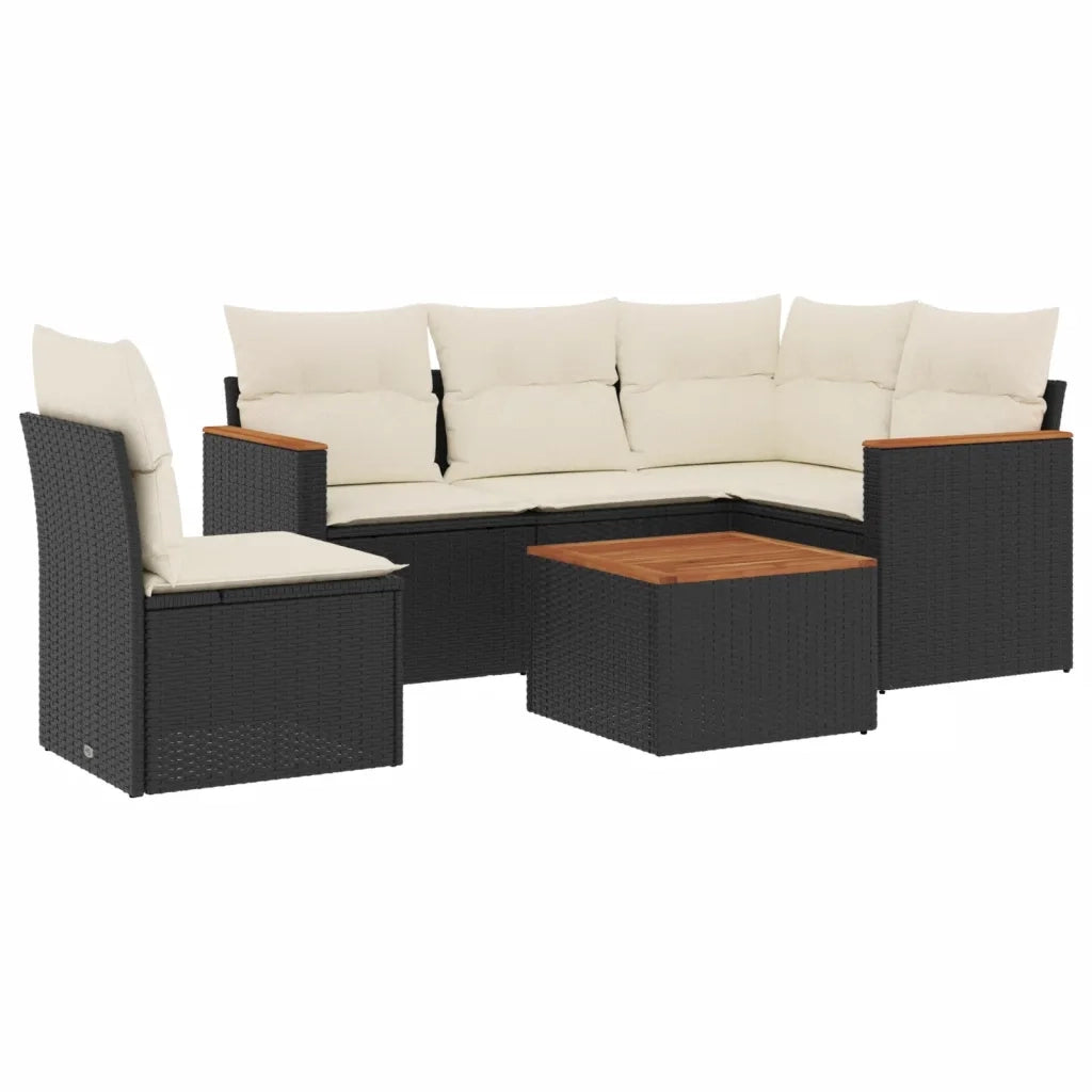 Set Divano da Giardino 6 pz con Cuscini Nero in Polyrattan 3225979