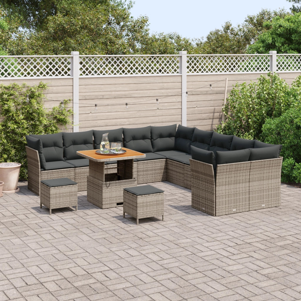 Set da Giardino  da 13 Pezzi con Cuscini Grigio Rattan Poliacacia