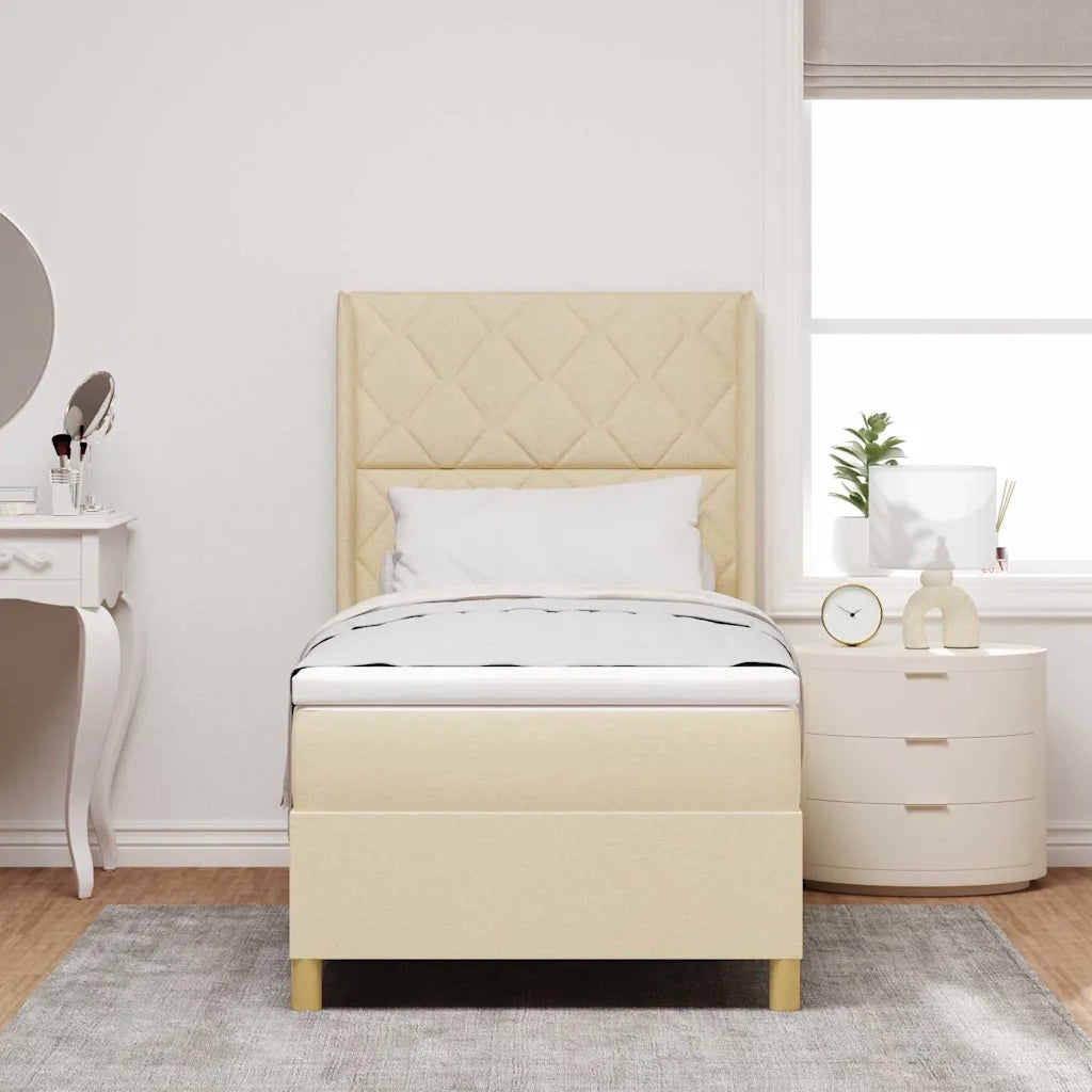 Letto a molle con materasso Crema 90 x 190 cm Tessuto 3343733