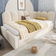 OKWISH Letto Banquette 90×200 cm, Letto Singolo con Contenitore Idraulico e Testiera, senza Materasso, in Velluto, Beige