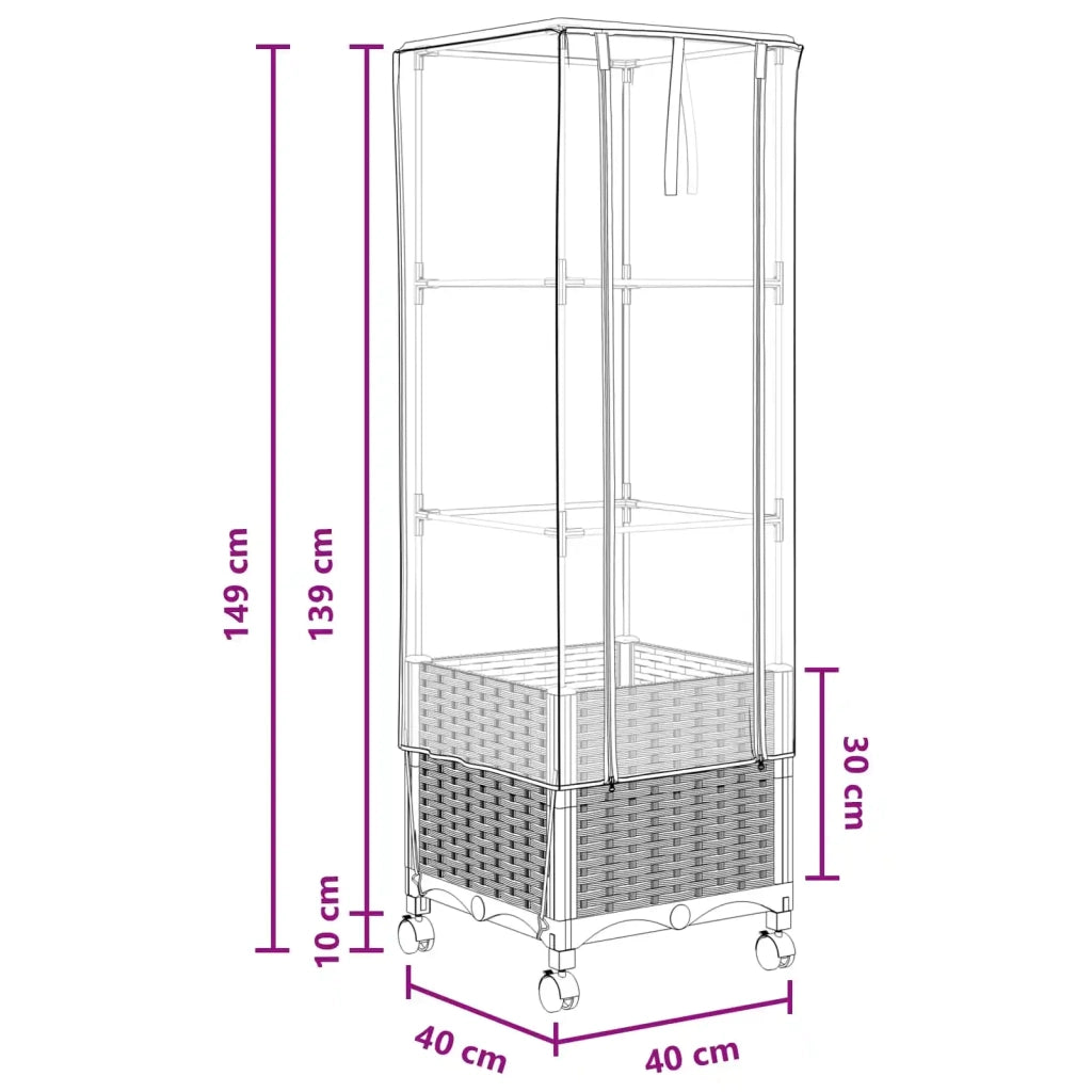 Vaso da Giardino con Copertura per Serra e Ruote Nero PP 3422930