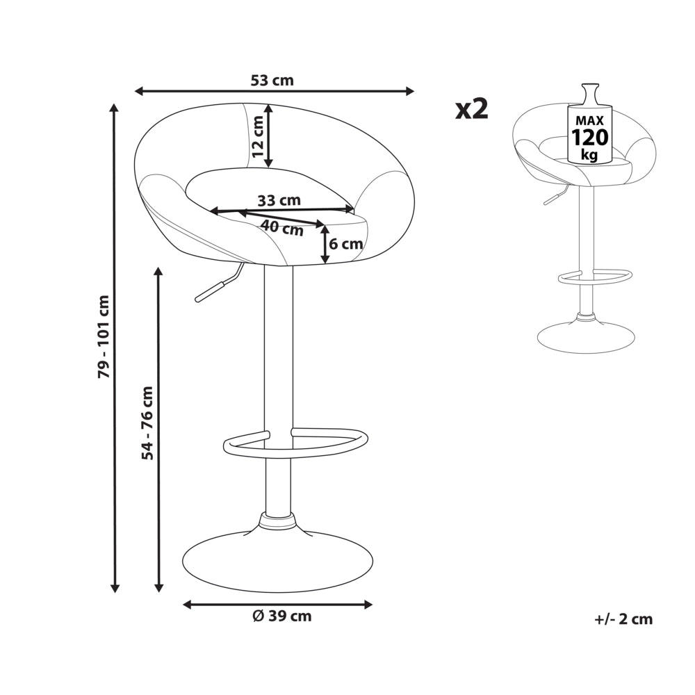 Set di 2 sgabelli da bar Poggiapiedi imbottiti in ecopelle nera Girevole a gas regolabile in altezza Minimalista