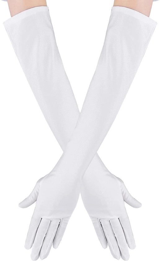 Maniche lunghe in seta per occasioni speciali - Elastico - Per opera/danza/feste - Bianco - M - Design elegante - Maniche da sera