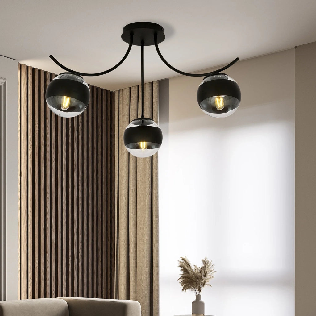 Plafoniera Moderna Coeo Acciaio Nero 3 Luci E14 Ip20