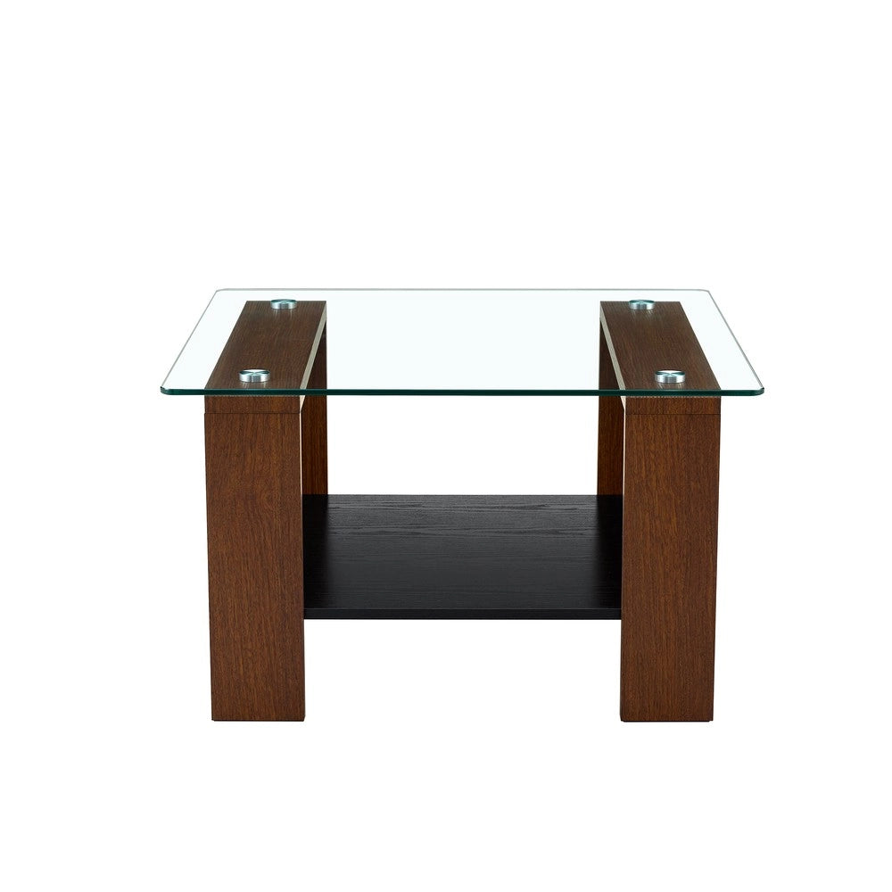 Tavolino da Caff¨¨ con Vano Contenitore ¨C MINIMAL ¨C Vetro Temperato e Gambe in Noce, 65x41x45,5 cm