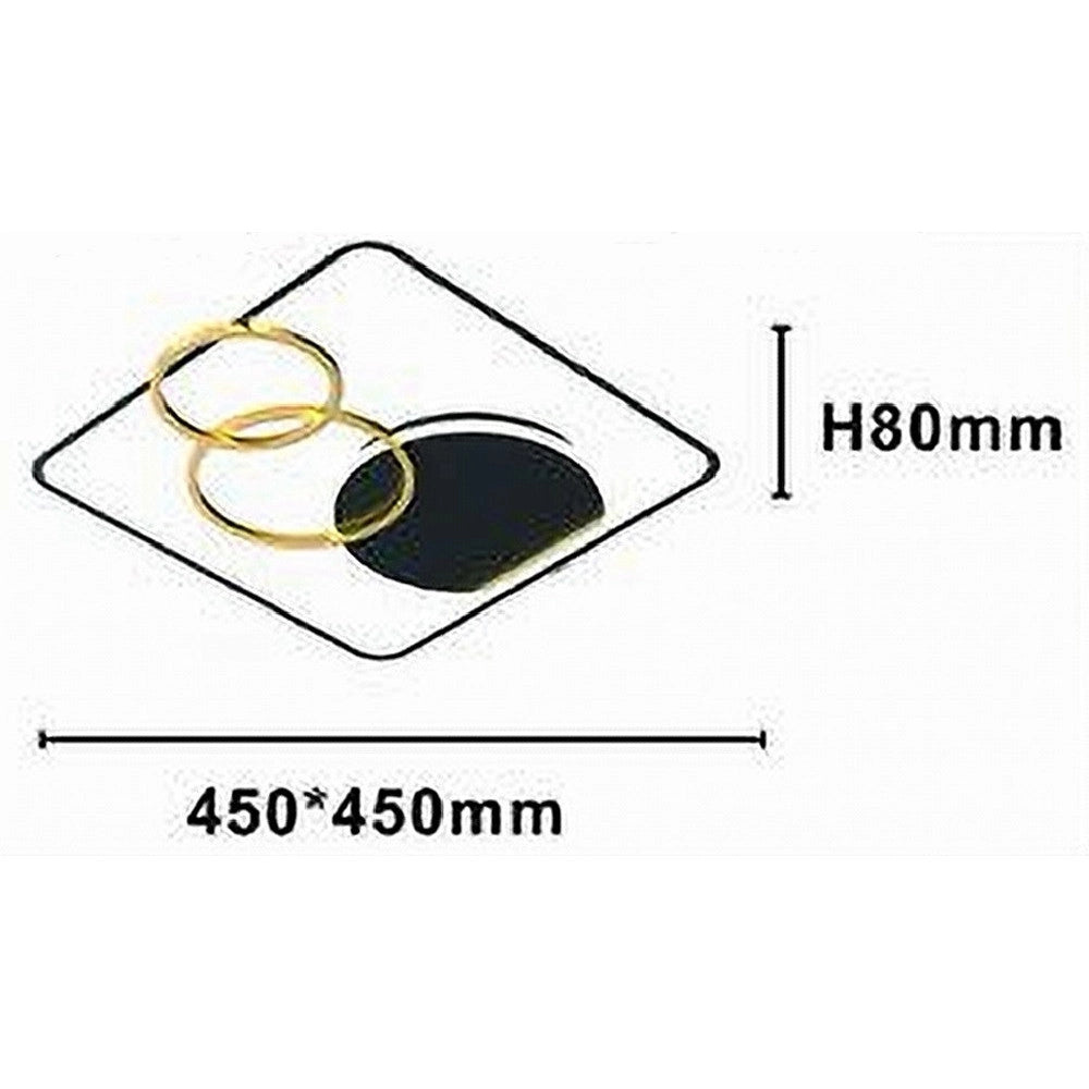 Trade Shop - Plafoniera Led 55w Quadrato Con Cerchi Nero Oro Lampada Soffitto Luce 4000k 70890 -