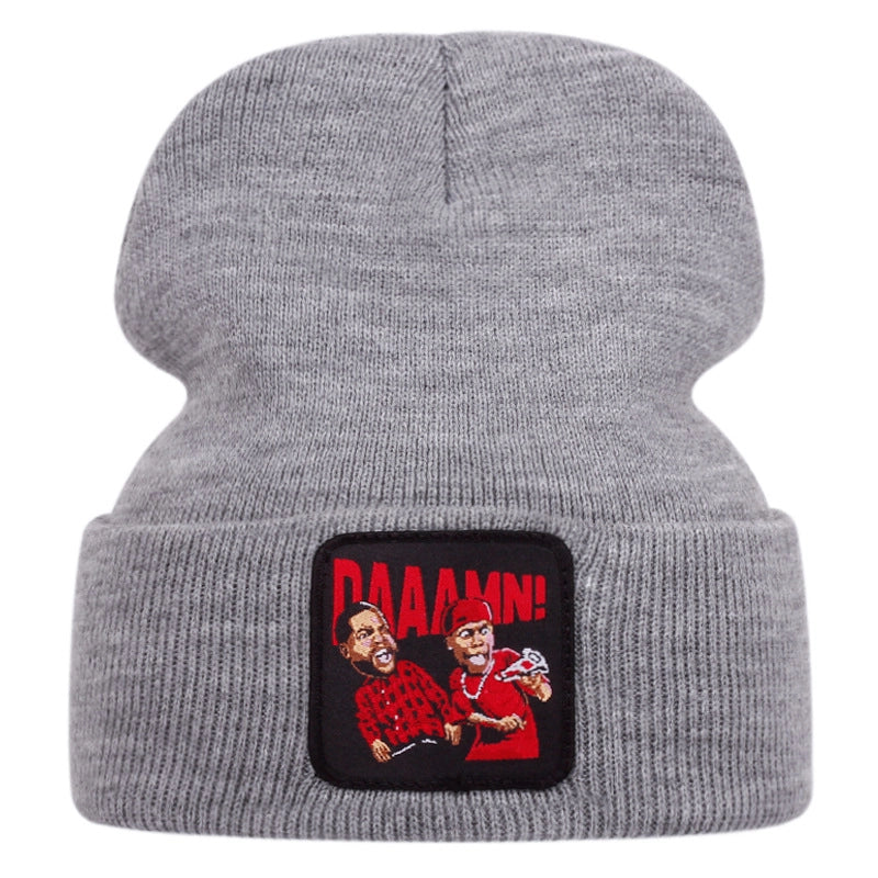 DAAAMN Cappelli lavorati a maglia ricamati, caldi cappelli invernali lavorati a maglia, grigi