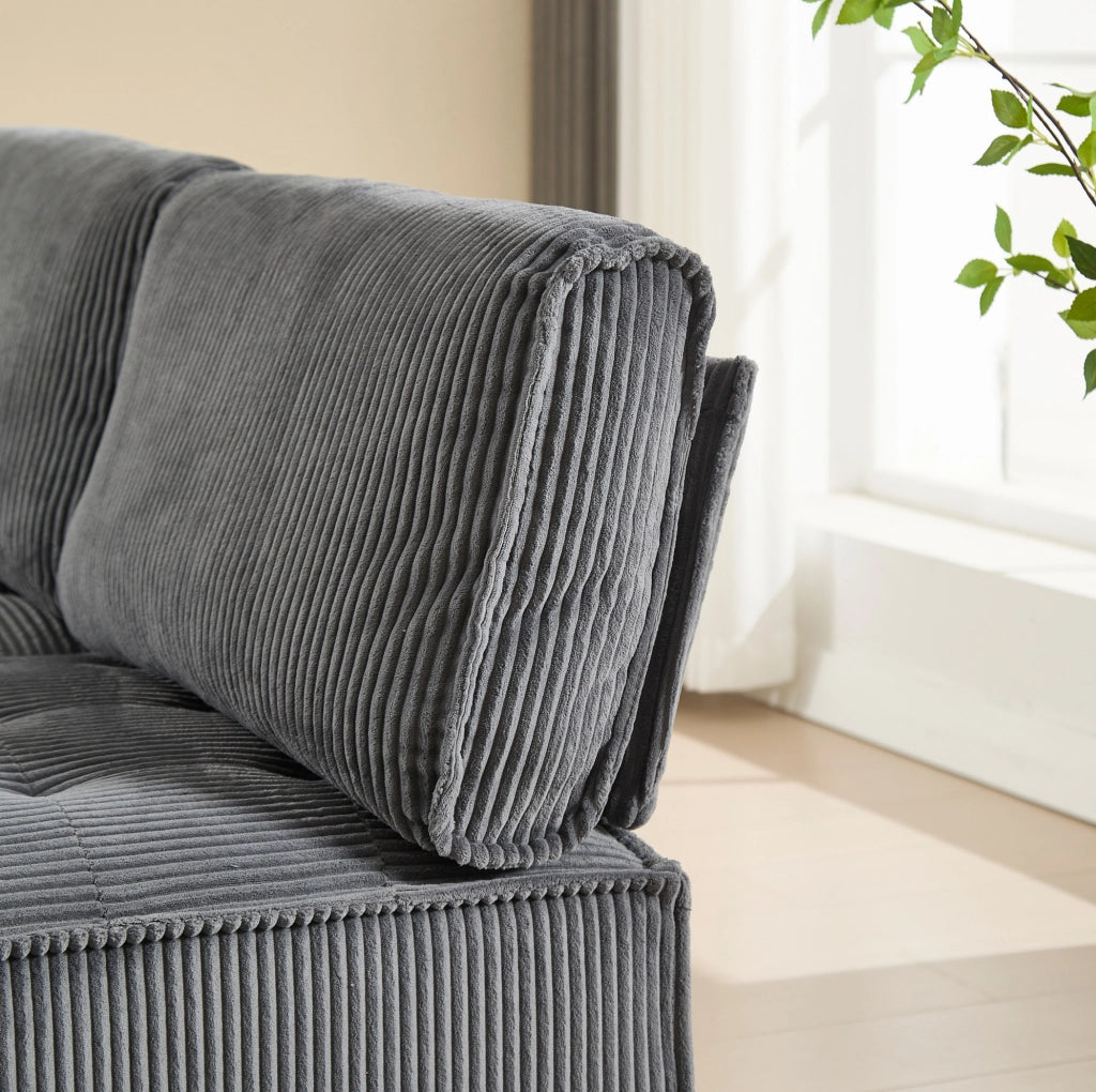Divano modulare 6 posti in corduroy grigio; componibile in U o L; 308x154x81;99 cm