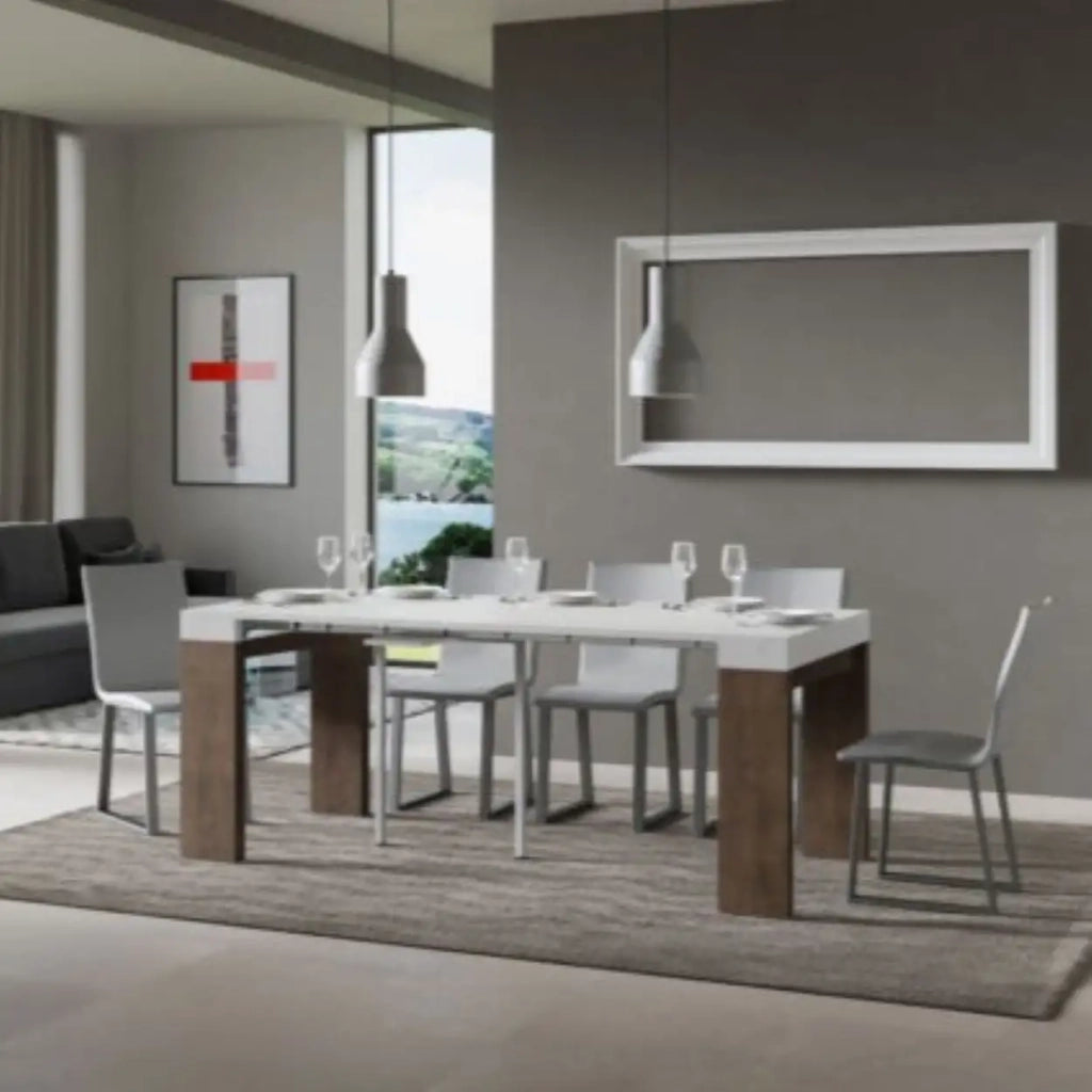 Consolle allungabile 90x40/300 cm Roxell Mix piano bianco frassino - struttura noce