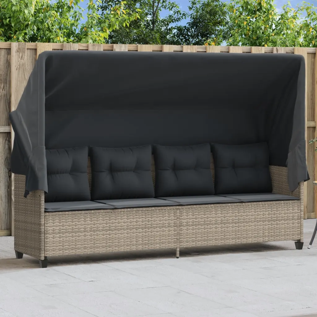 Lettino con Baldacchino e Cuscini Grigio Chiaro in Polyrattan 368340