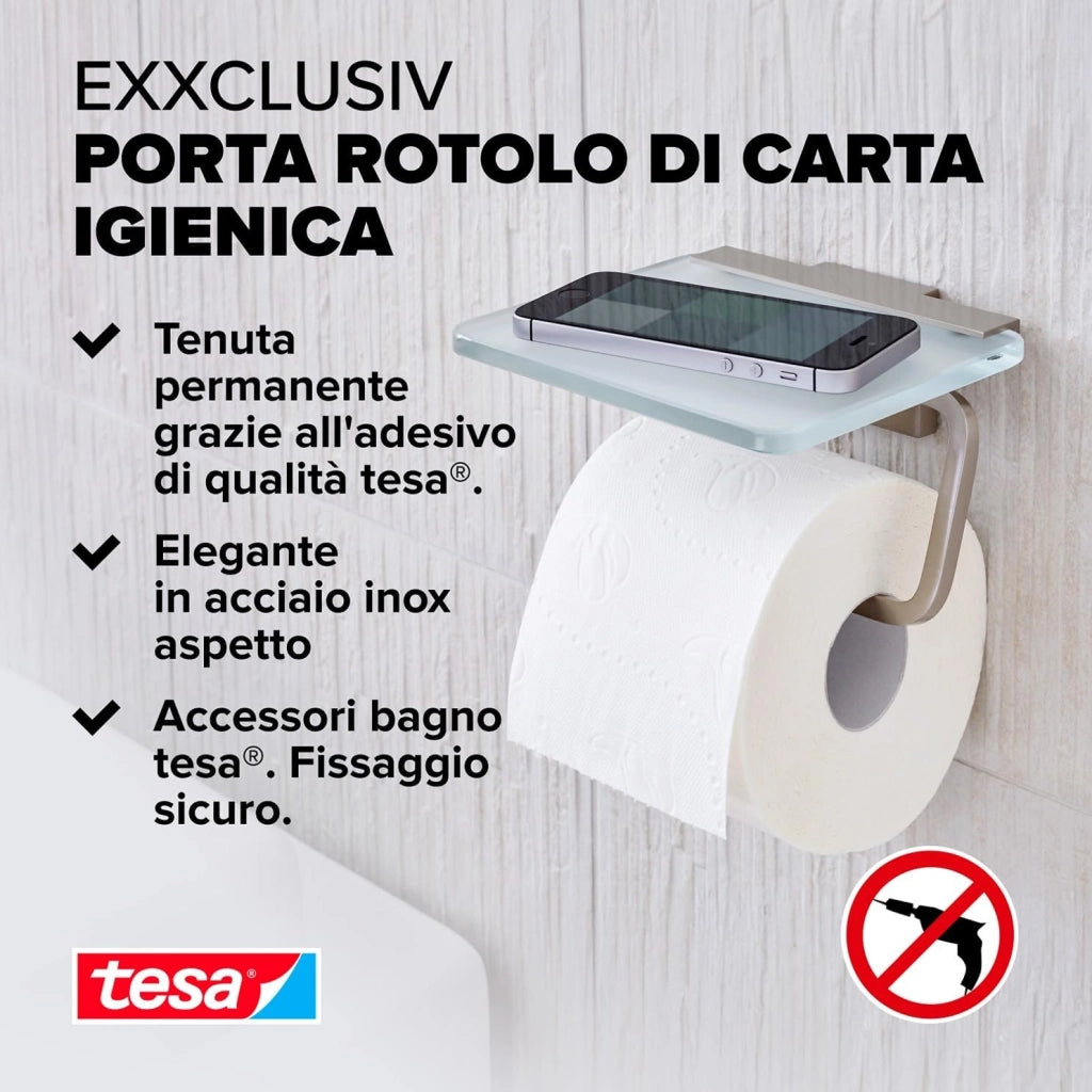 Exxclusiv Scopino WC, Autoadesivo, Look Acciaio Inox, Design Sofisticato, Inox Assicurato, 445mm x 98mm x 138mm