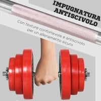 Set Manubri Palestra con Pesi da 40kg rivestiti in Gomma, in Metallo e Sabbia di Ferro, 45x26x26 cm, Rossa
